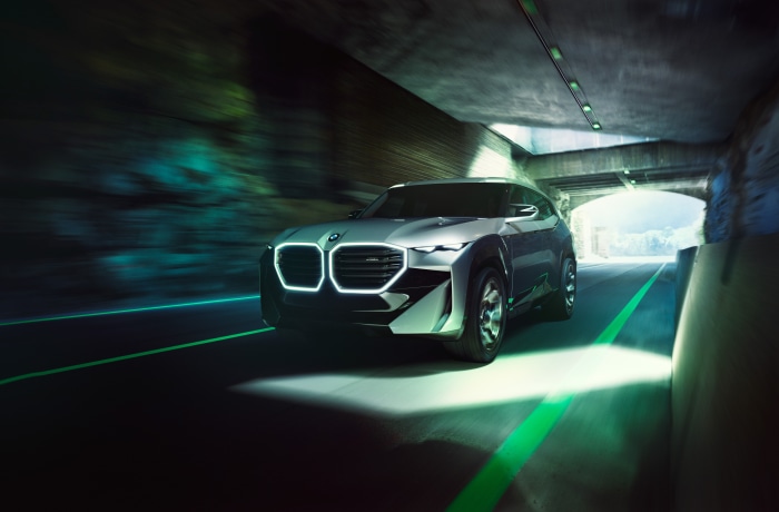 BMW Concept XM SUV driving through a tunnel