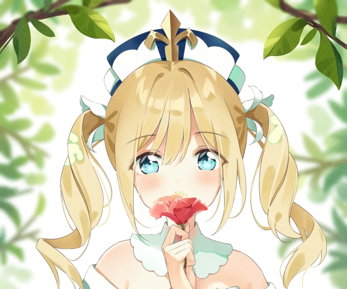 Barbara from Genshin Impact holding a flower