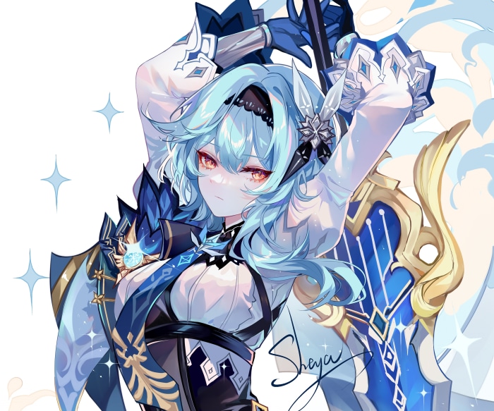 Eula from Genshin Impact with a sword
