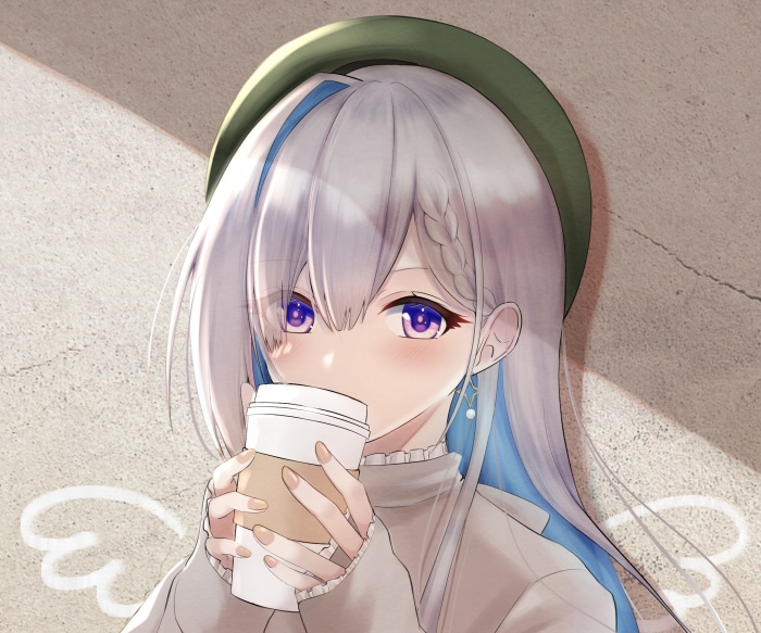 Amane Kanata from Hololive drinking coffee
