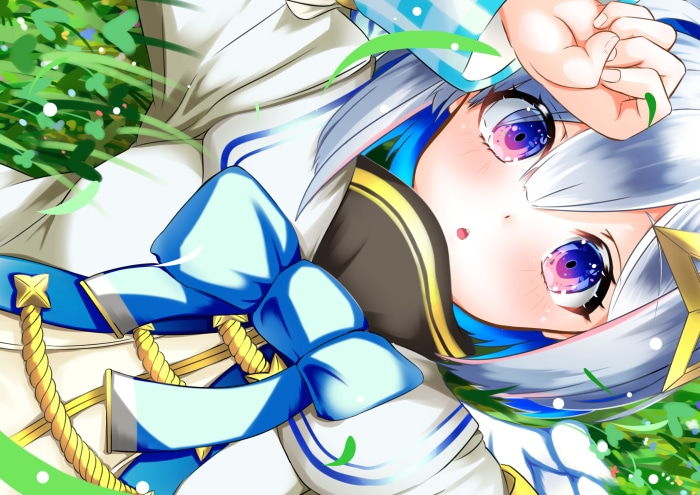 Amane Kanata from Hololive lying in grass