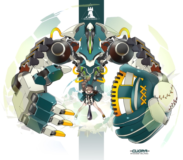 Cuora from Arknights with a giant mech