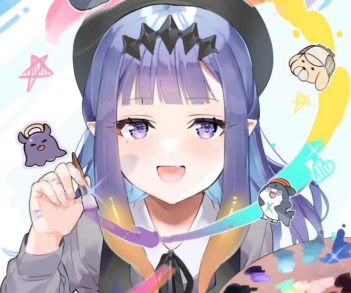Ninomae Ina'nis from Hololive painting with cute characters