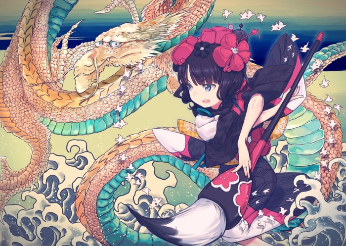 Katsushika Hokusai from Fate/Grand Order with a Dragon