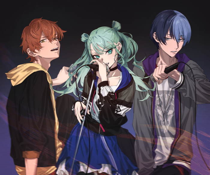 Shinonome Akito, Aoyagi Touya, and Hatsune Miku from Project Sekai