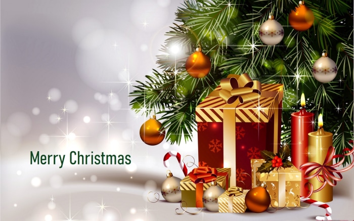 Merry Christmas with Gifts and Ornaments