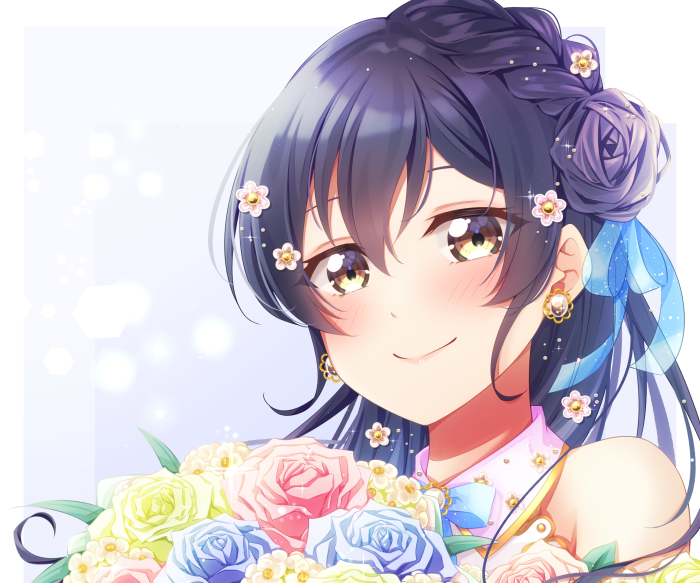 Umi Sonoda from Love Live! holding flowers