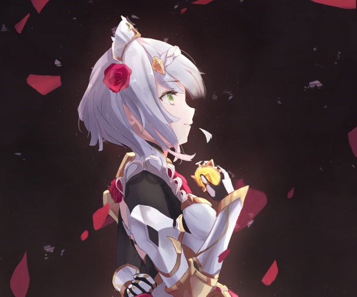 Noelle from Genshin Impact holding an apple