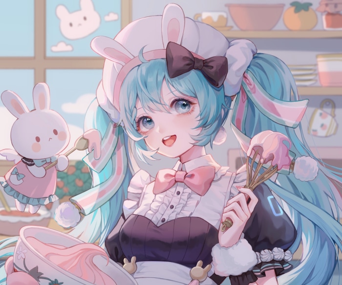 Hatsune Miku as a Bunny Chef Baking