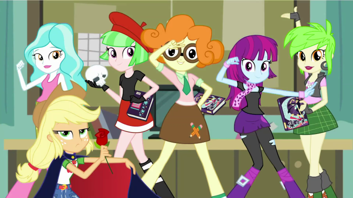 My Little Pony: Equestria Girls characters with books and props