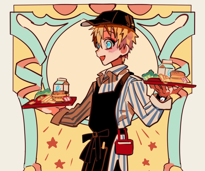 Kou Minamoto from Jibaku Shounen Hanako-kun serving food