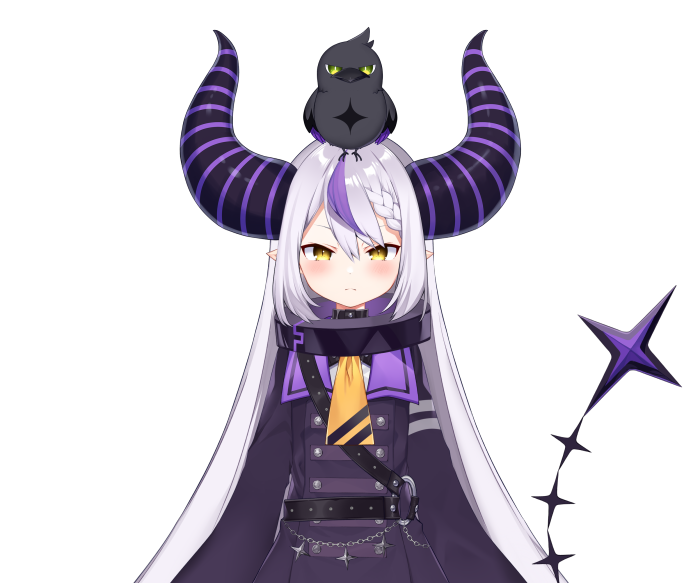 La+ Darknesss from Hololive with a bird on her head