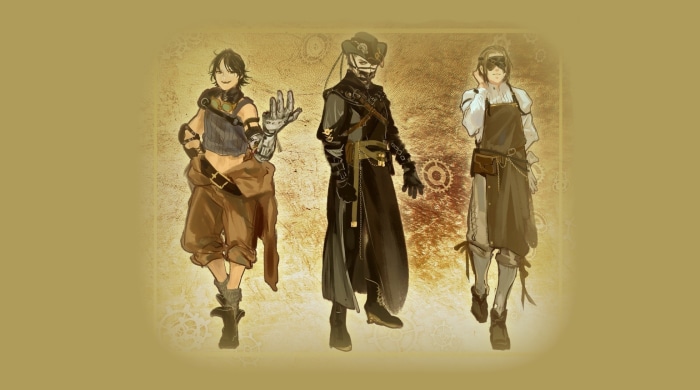 Three characters in steampunk attire
