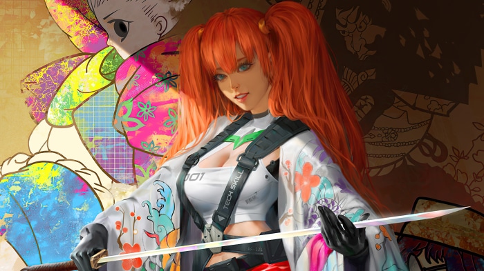 Fantasy Woman Warrior with Katana and Orange Hair 4K