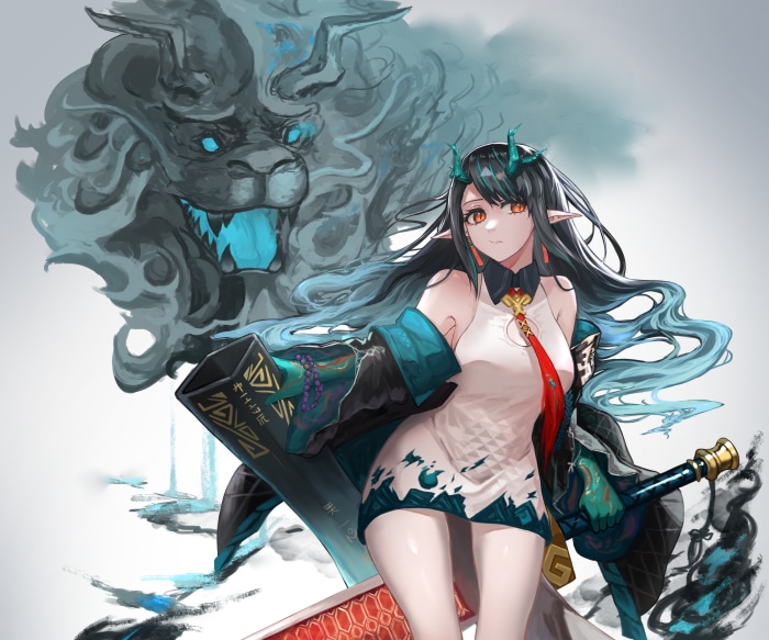 Dusk from Arknights with a spirit beast