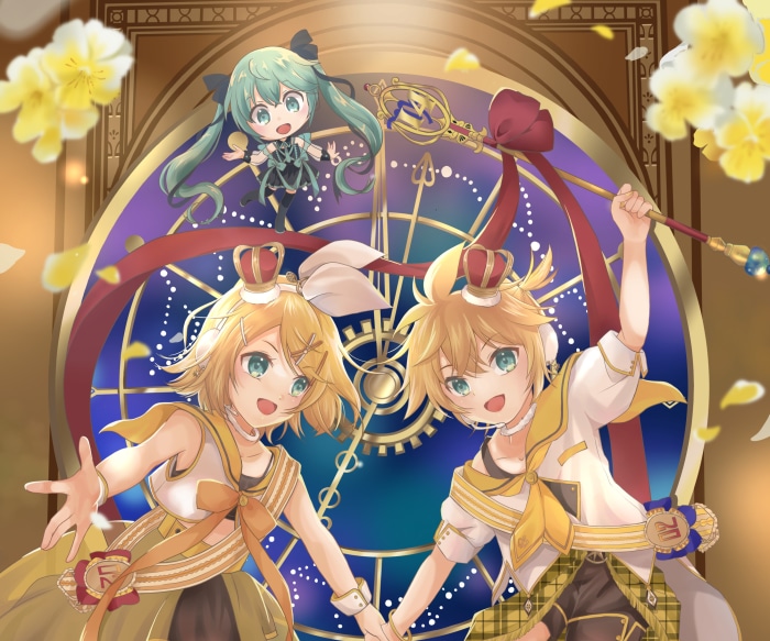 Hatsune Miku, Rin Kagamine, and Len Kagamine