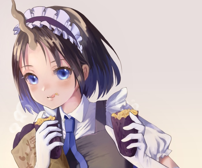 Elma from Miss Kobayashi's Dragon Maid eating sweet potatoes