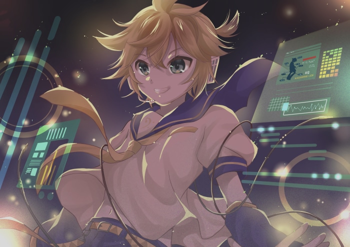 Len Kagamine from Vocaloid in a school uniform