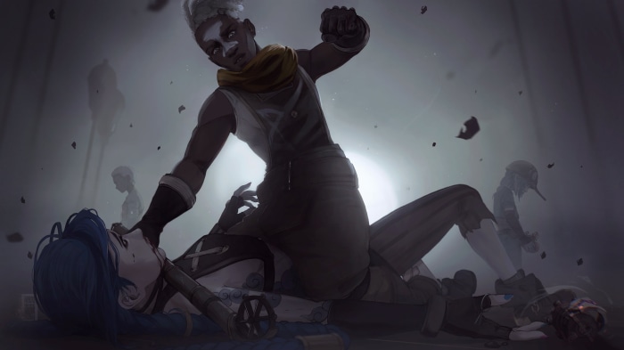 Jinx and Ekko from Arcane fighting