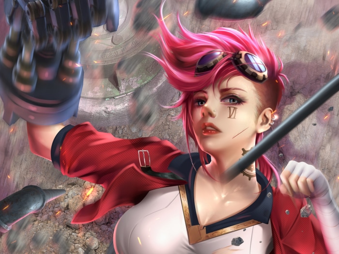 Vi from League of Legends with mechanical arm