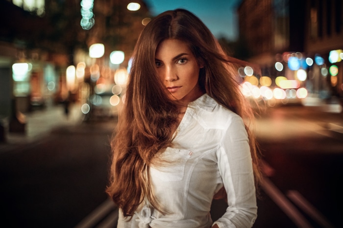 Sophie Breidenstein in White Shirt at Night