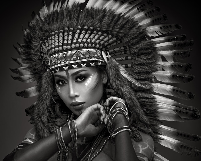 Woman in Native American Headdress with Face Paint