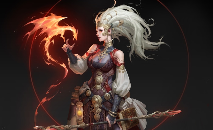 Fantasy Sorceress with Fire Dragon