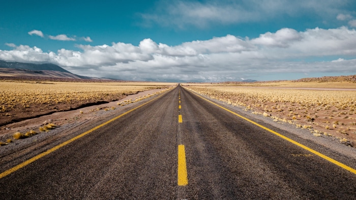 Empty Desert Road with Yellow Lines 4K