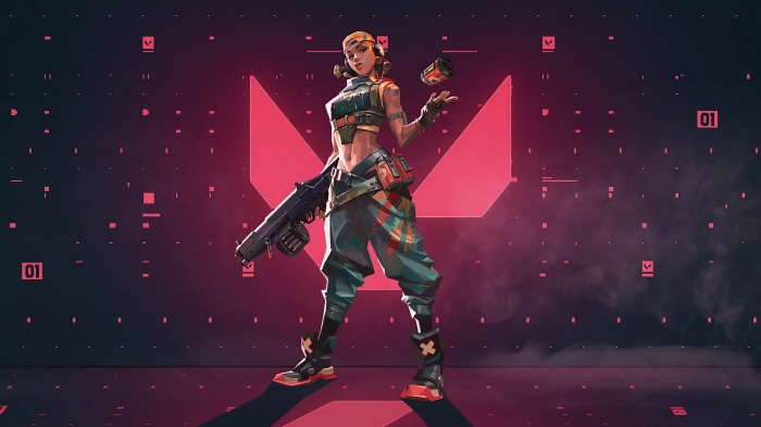 Raze from Valorant holding a gun