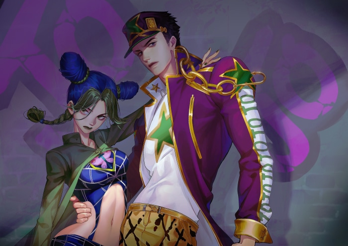Jotaro Kujo and Jolyne Cujoh from JoJo's Bizarre Adventure