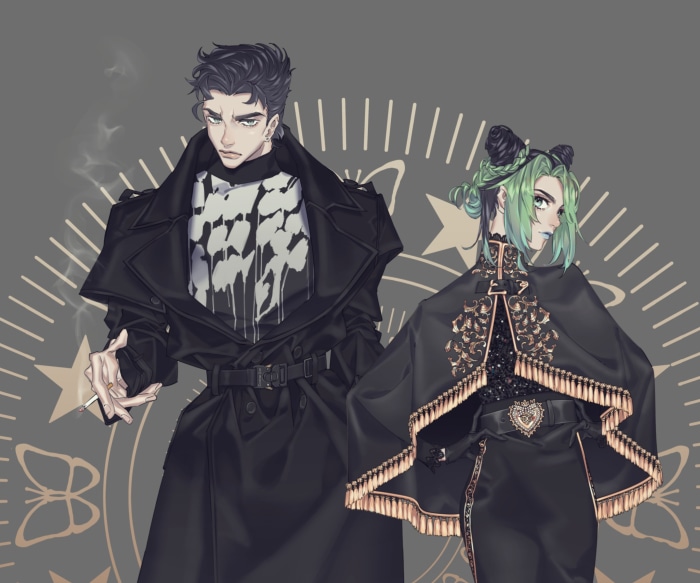 Jotaro Kujo and Jolyne Cujoh from JoJo's Bizarre Adventure