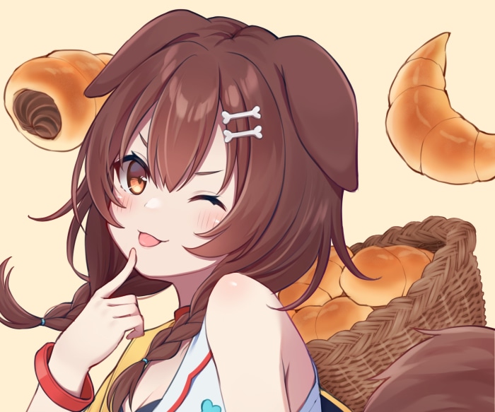 Inugami Korone from Hololive with baked goods