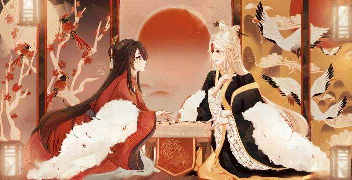 Beidou and Ningguang playing Go from Genshin Impact