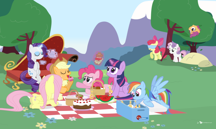 My Little Pony characters having a picnic