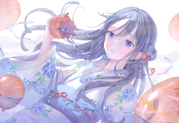 Girl in Kimono with Water and Balloons