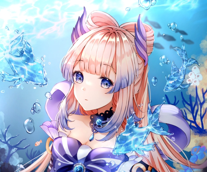 Sangonomiya Kokomi from Genshin Impact underwater