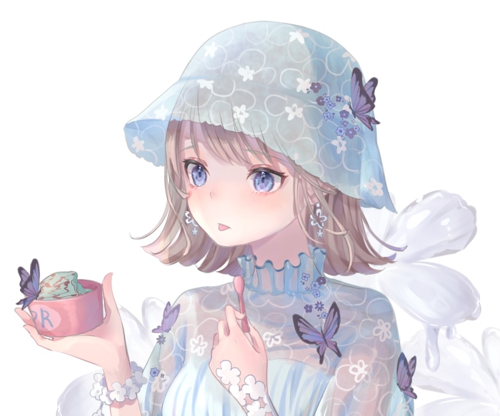 Girl in a blue hat with butterflies