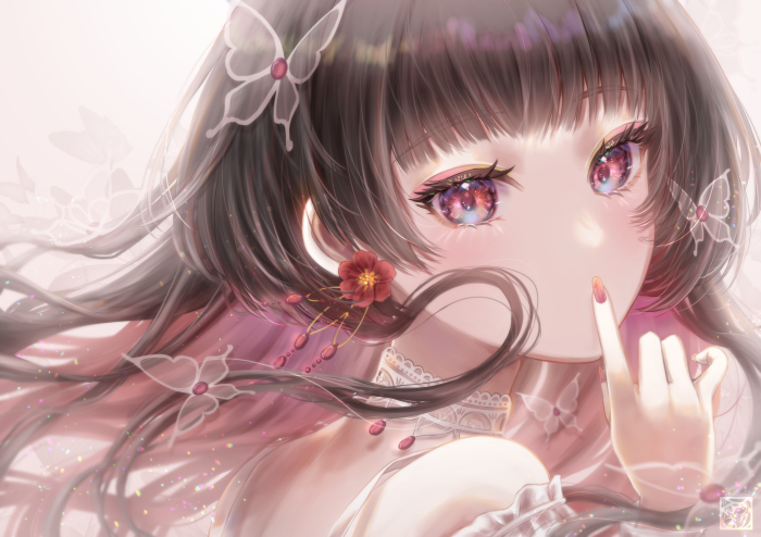 Girl with butterflies and flowers