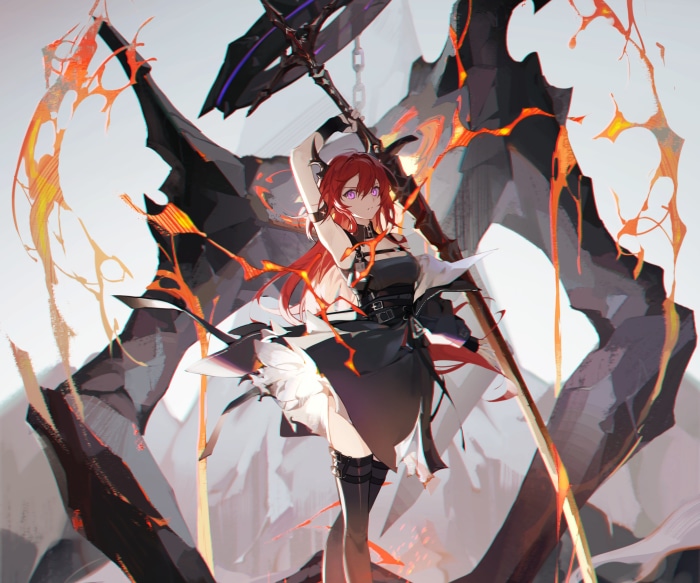 Surtr from Arknights with a large weapon