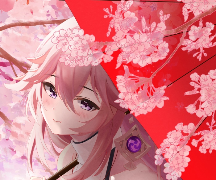 Yae Miko from Genshin Impact with umbrella