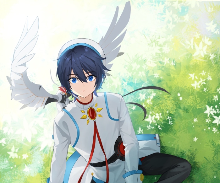 Zhiyu Moke from Vocaloid with a bird