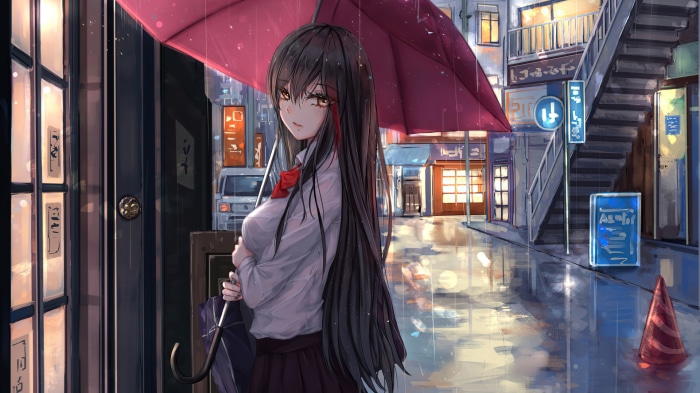 Girl with Umbrella in the Rain