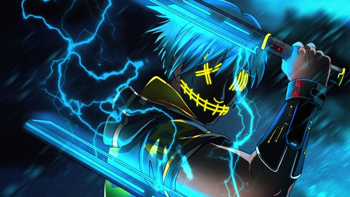 Masked Boy with Electric Blue Swords