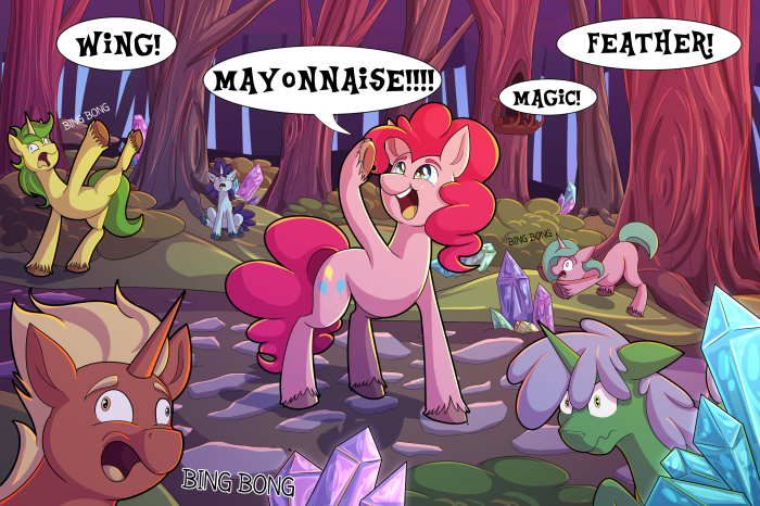 Pinkie Pie and friends in a crystal forest