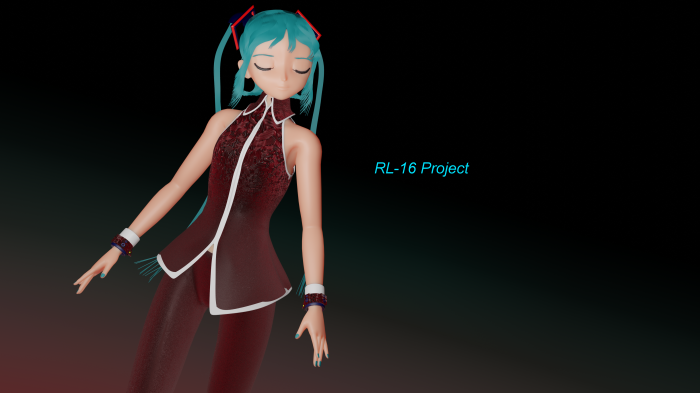 Hatsune Miku in a red outfit with RL-16 Project text