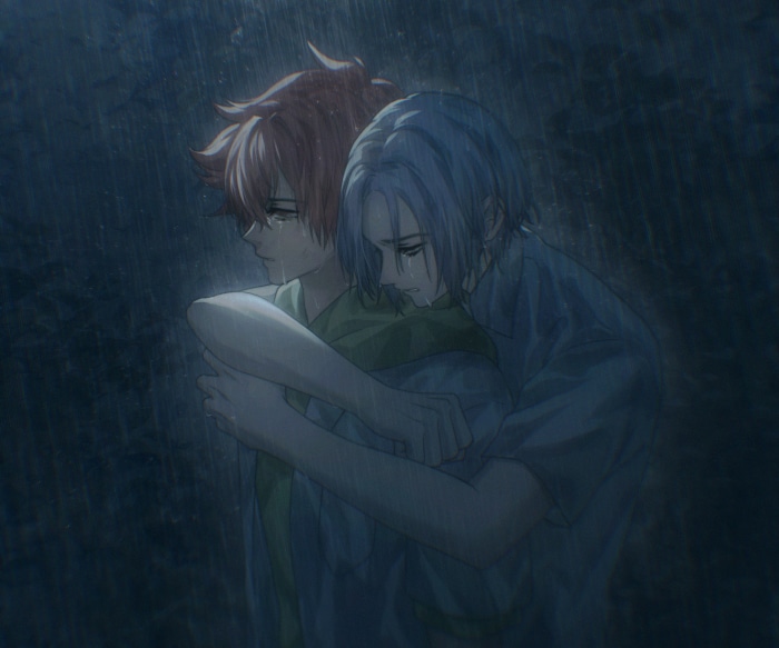Reki Kyan and Langa Hasegawa from SK8 The Infinity in the rain