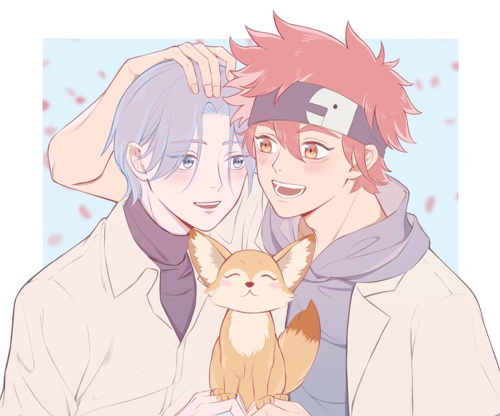 Reki and Langa from SK8 The Infinity with a fox