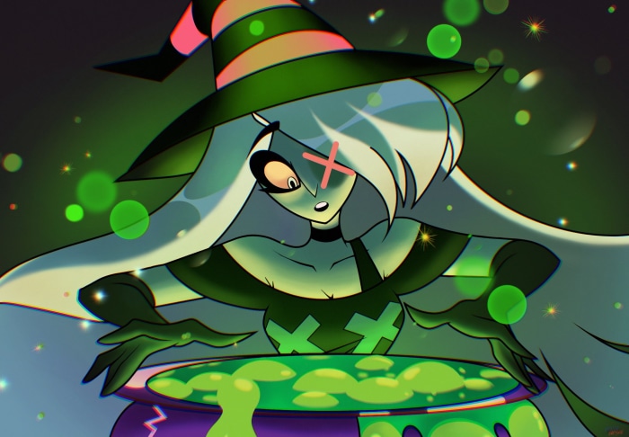 Vaggie from Hazbin Hotel brewing potion
