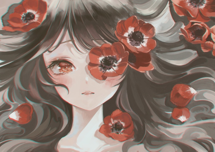 Girl with red flowers 4K