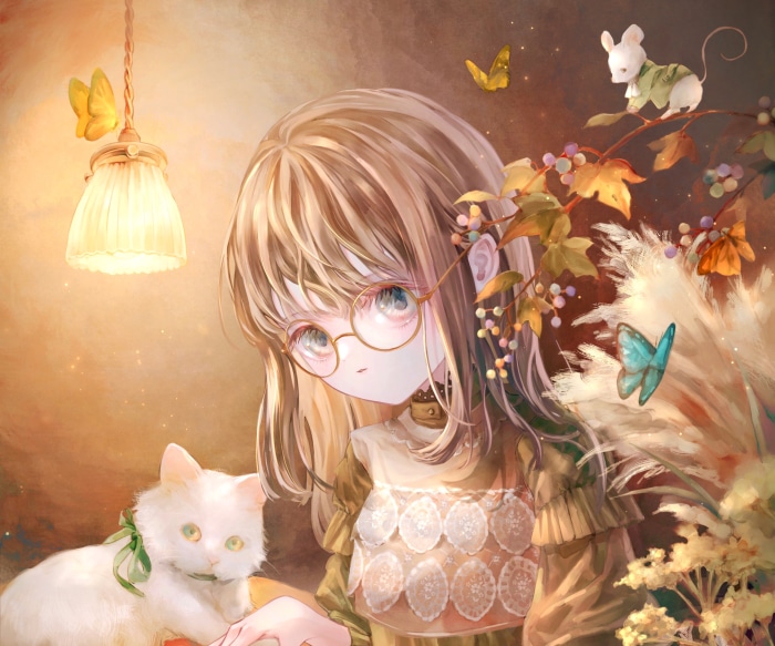 Girl with cat and mouse
